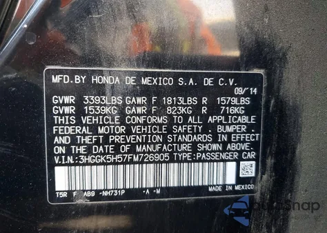 2015 Honda Fit Lx из США, поврежденный, VIN 3HGGK5H57FM726905